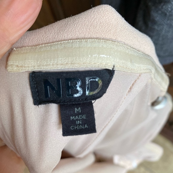 NBD Medium Peach Beige Off Shoulder Faux Wrap Dress. - Picture 3 of 6